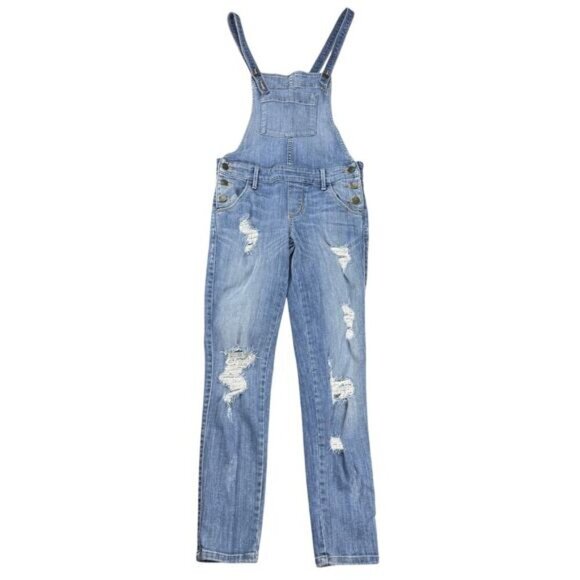 GUESS Distressed Tapered Leg Denim Overall Sz 23 Blue - Picture 2 of 10